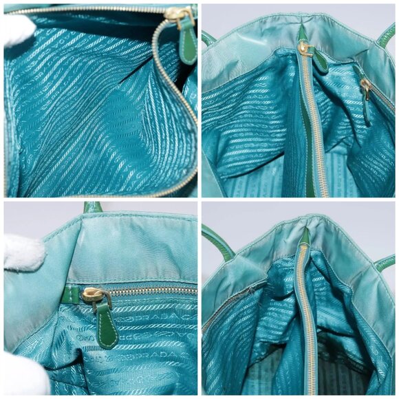 PRADA Tote Bag Nylon Blue Gold Auth - Picture 15 of 15